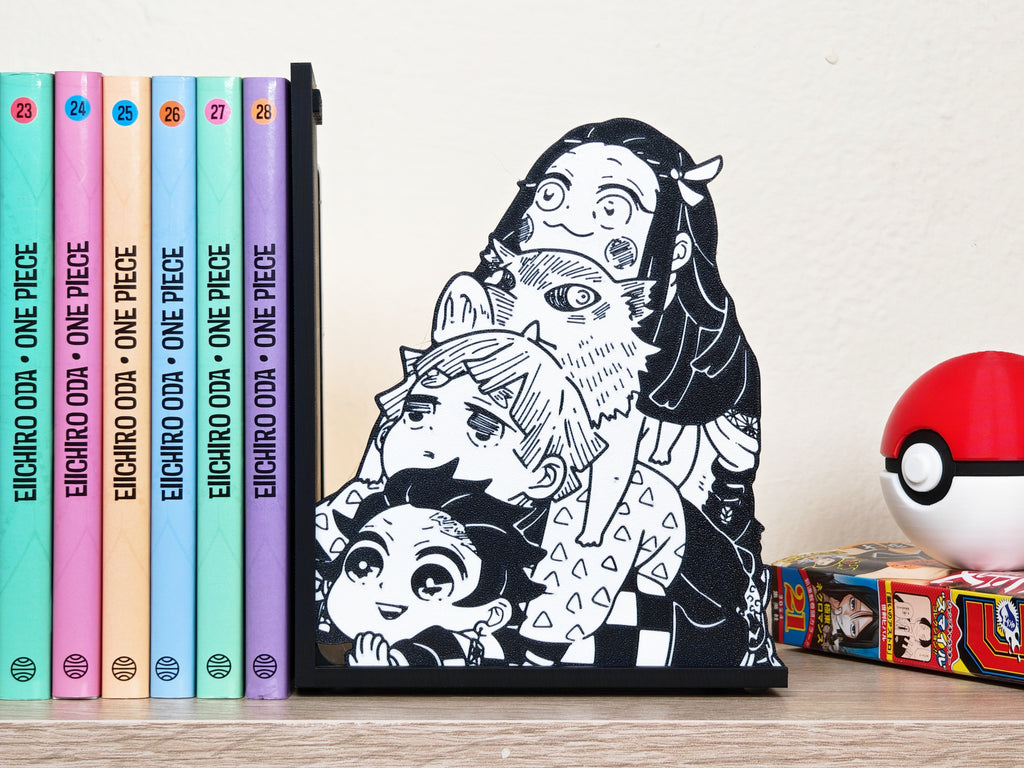 Sujetalibros de Tanjiro, Nezuko, Zenitsu e Inosuke
