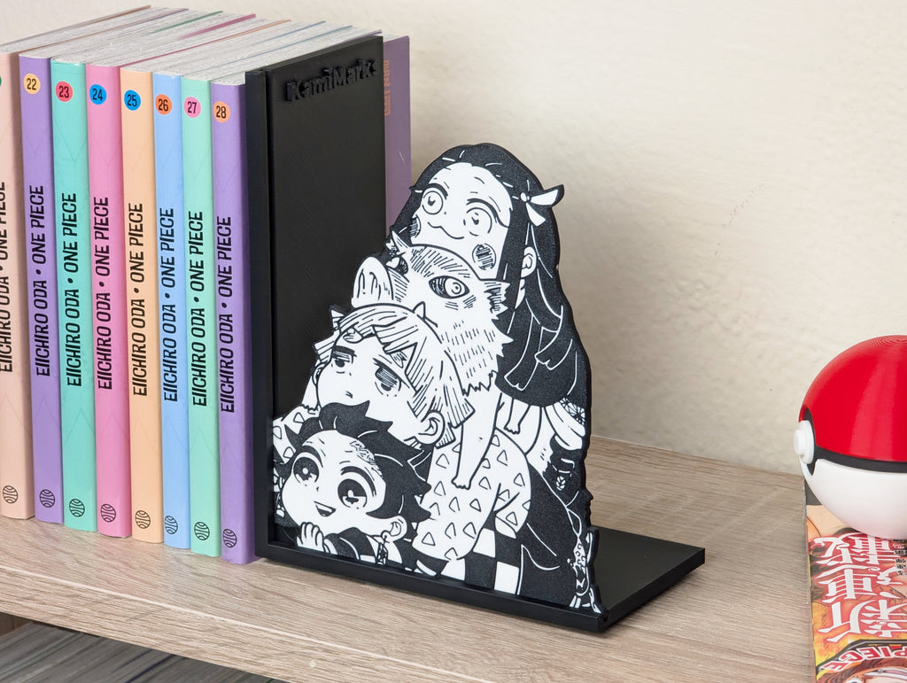 Sujetalibros de Tanjiro, Nezuko, Zenitsu e Inosuke