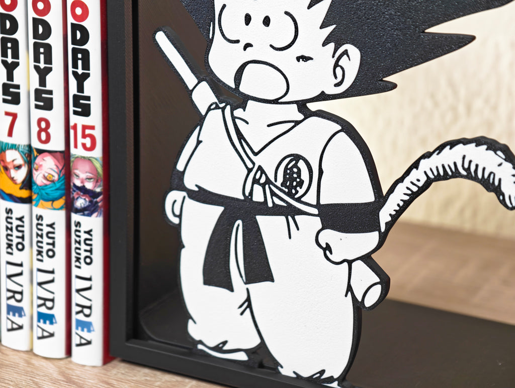 Sujetalibros de Goku flipando con tu biblioteca