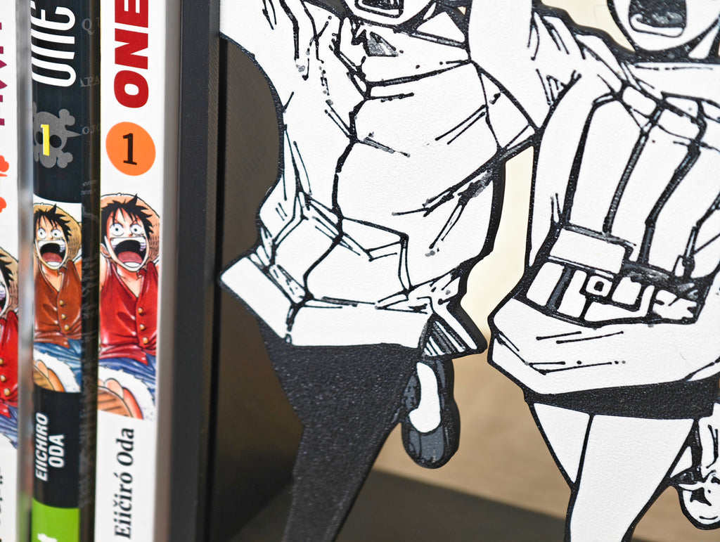 Sujetalibros de Momo y Okarun corriendo